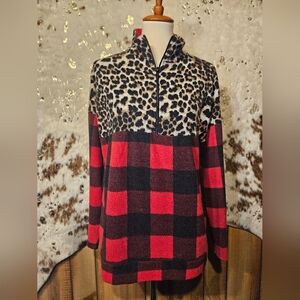 Red and Black Plaid 3/4 Zip Pullover